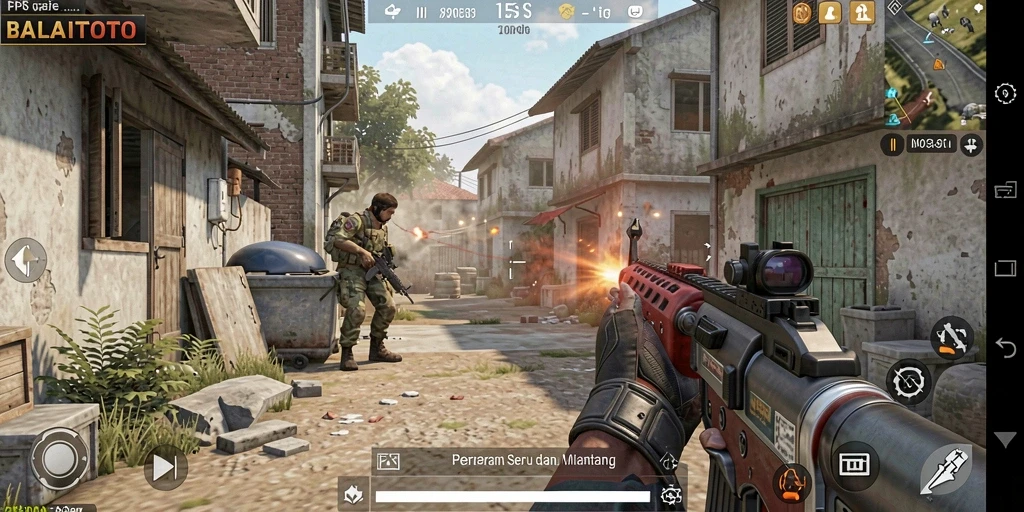 Screenshot gameplay FPS BALAITOTO menampilkan aksi seru dan ketegangan pertempuran.