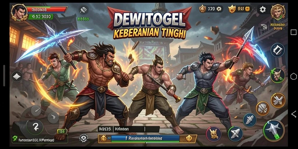 Tampilan screenshot DEWITOGEL menampilkan pertarungan epik di arena yang mengesankan.