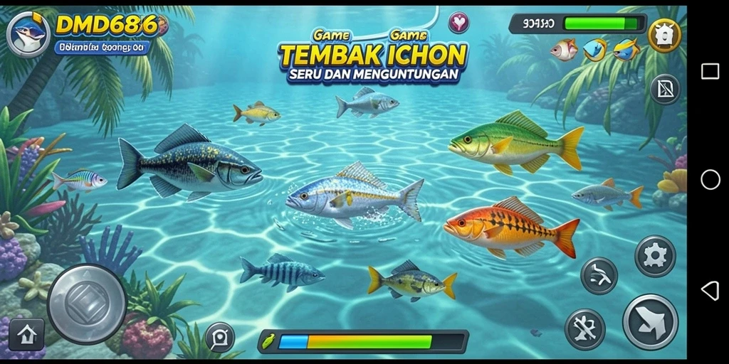 Screenshot gameplay DMD686 menampilkan serunya menembak ikan.