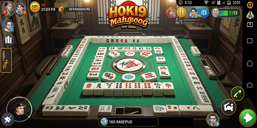 Tampilan menarik dari gameplay HOKI9 dengan batu Mahjong berwarna-warni.