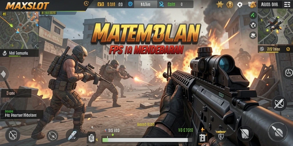 Screenshot gameplay <strong>MAXSLOT</strong> menampilkan aksi tembak-menembak yang intens.