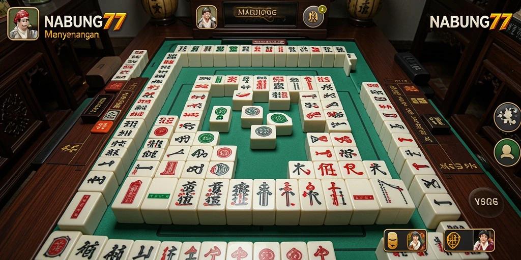 Tangkap layar gameplay NABUNG77 dengan suasana Mahjong yang menenangkan.