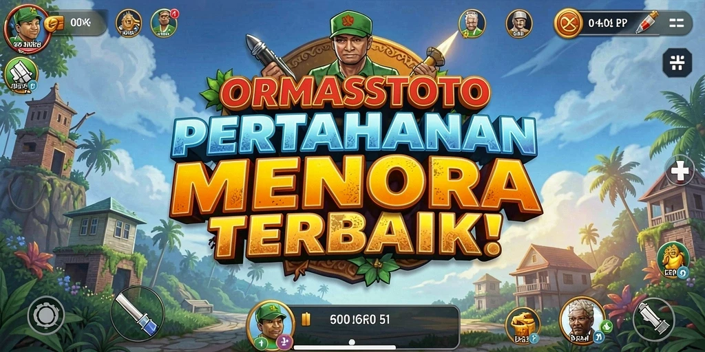 Tampilan gameplay seru ORMASSTOTO dengan berbagai menara pertahanan.