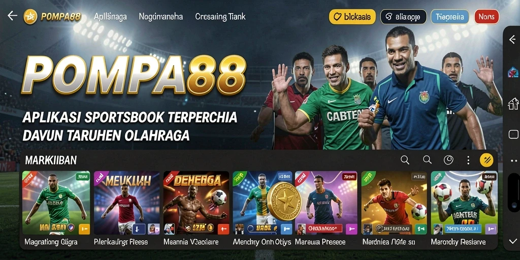 Screenshot utama POMPA88 menampilkan desain menarik dan pilihan taruhan olahraga.