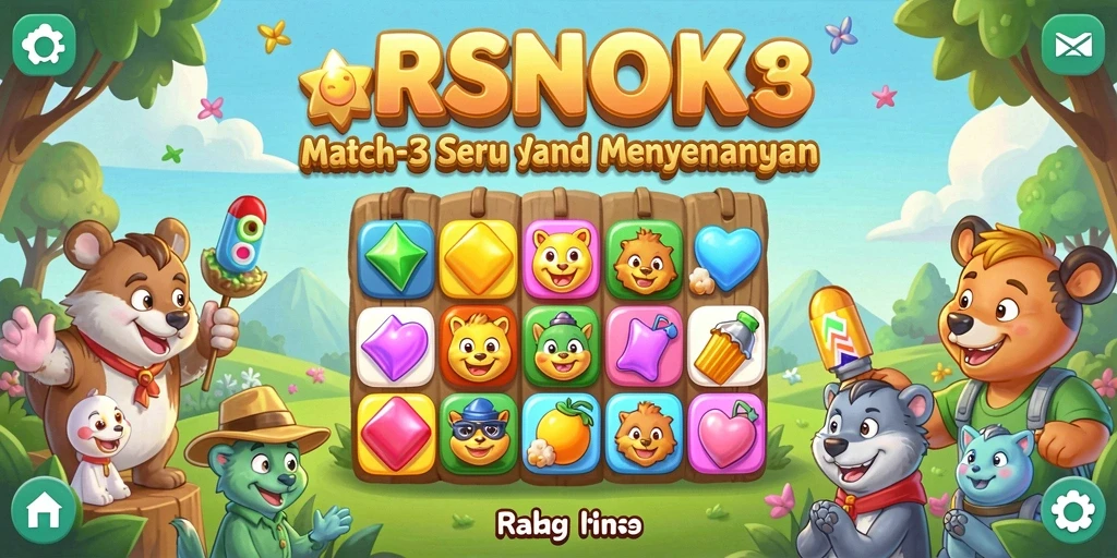 Screenshot RSNOK menunjukkan gameplay Match-3 yang penuh warna.