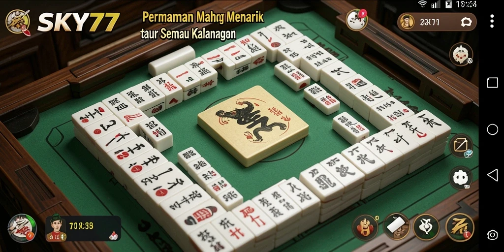 Tampilan gameplay <strong>SKY77</strong> yang memikat dengan ubin <strong>Mahjong</strong> yang berwarna-warni.